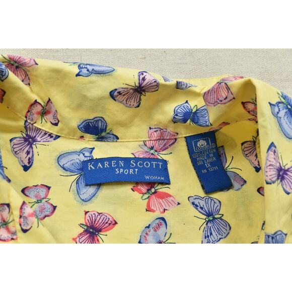 Karen Scott Women's Plus Size 1X Butterfly Print Short Sleeve Button Shirt - Picture 7 of 8